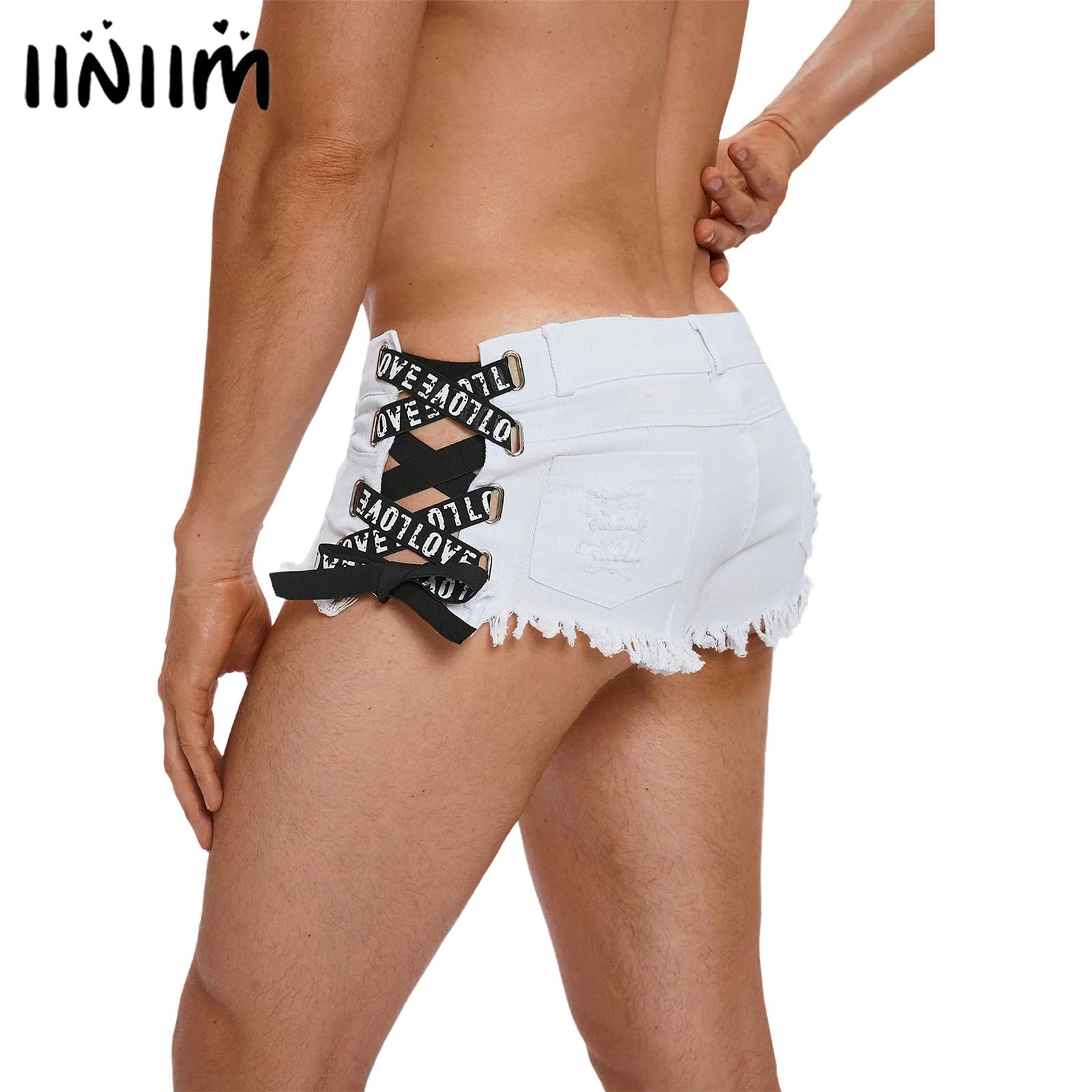 Skinny Jeans Ripped - Herren-Jeansshorts mit Schriftzügen, Bändern und Verzierungen,