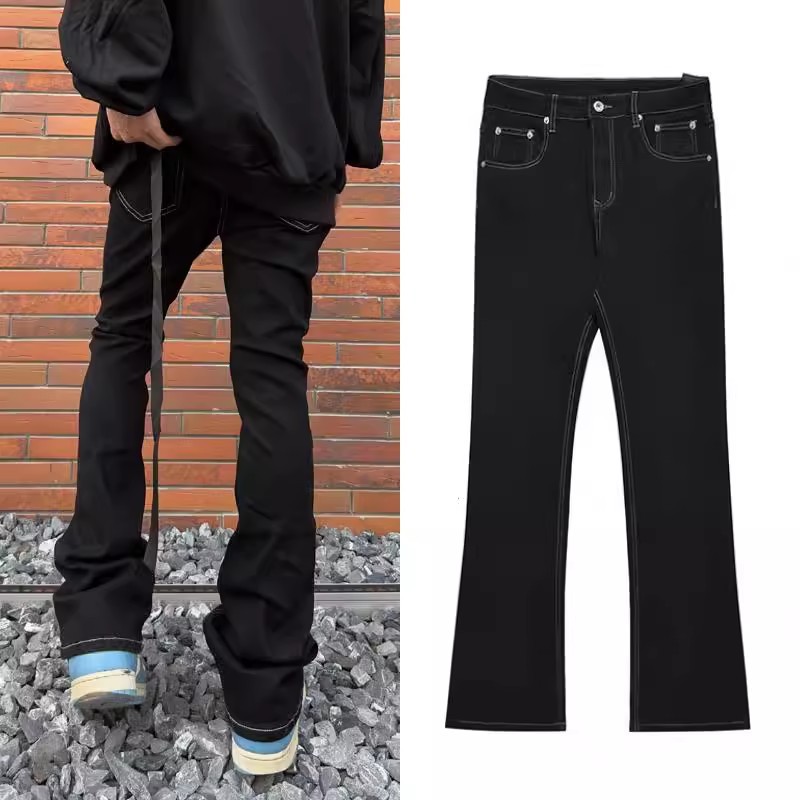 Skinny Jeans Ripped - High-Street-Vibe-Style Lange schwarze Schlagjeans mit Schleifenband