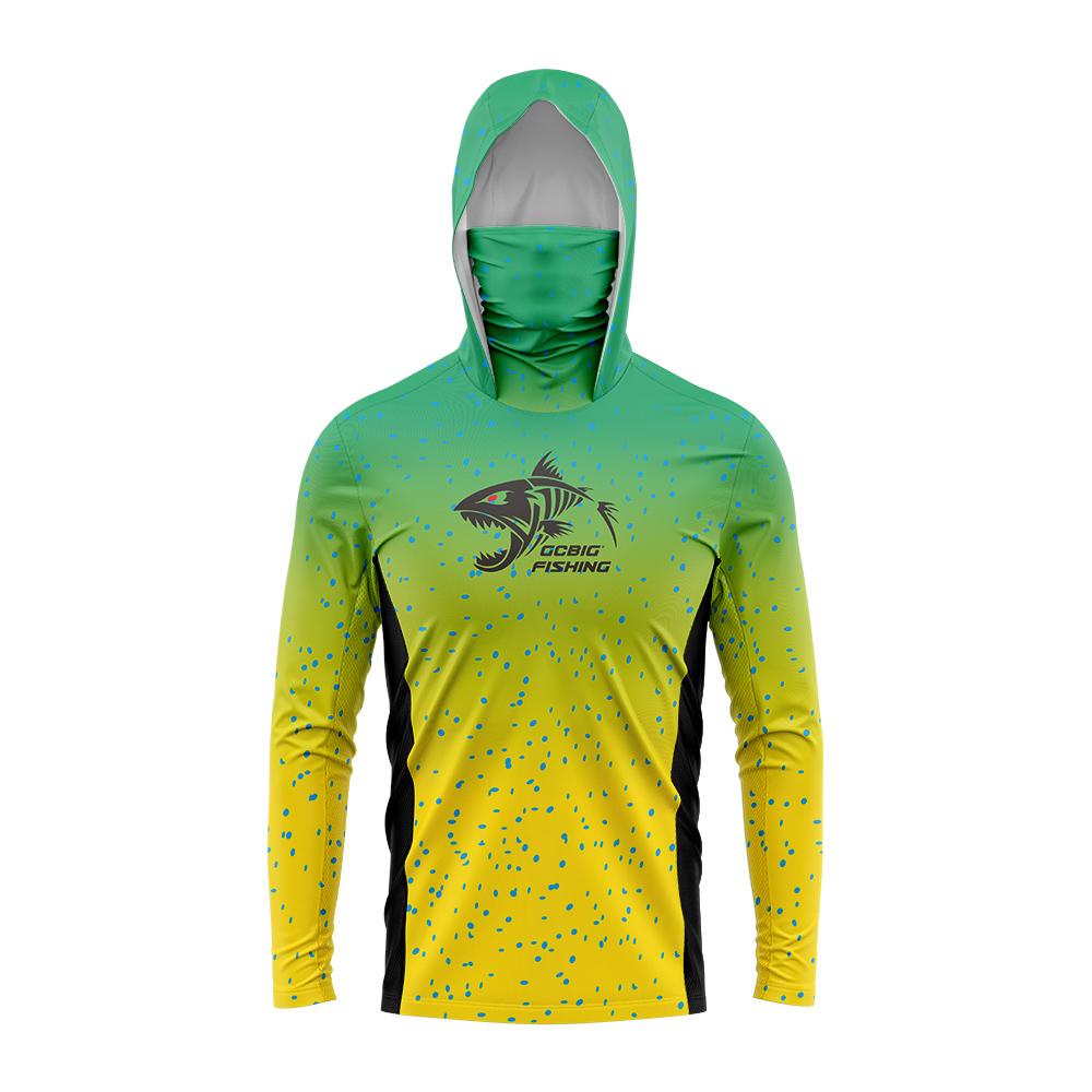 Mens Fashion Casual - Grüngelb Farbverlauf Skelettfisch Herren Angelhemd mit