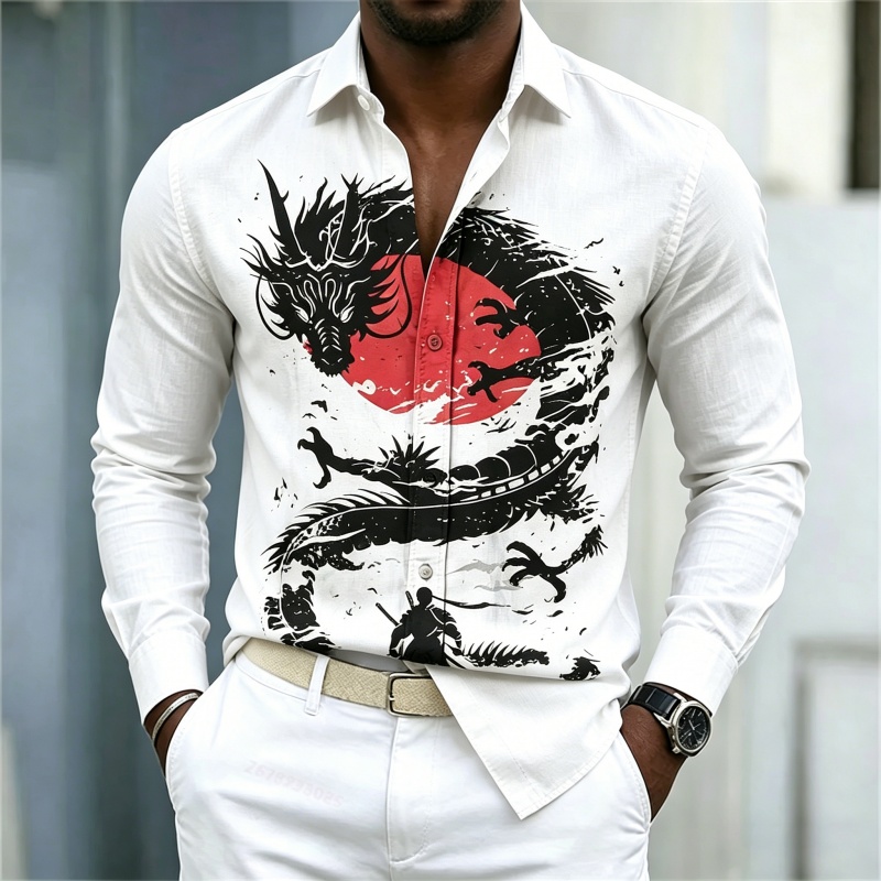Mens Fashion Style - 2026 Neues Herrenhemd Weiß Schwarz Rot