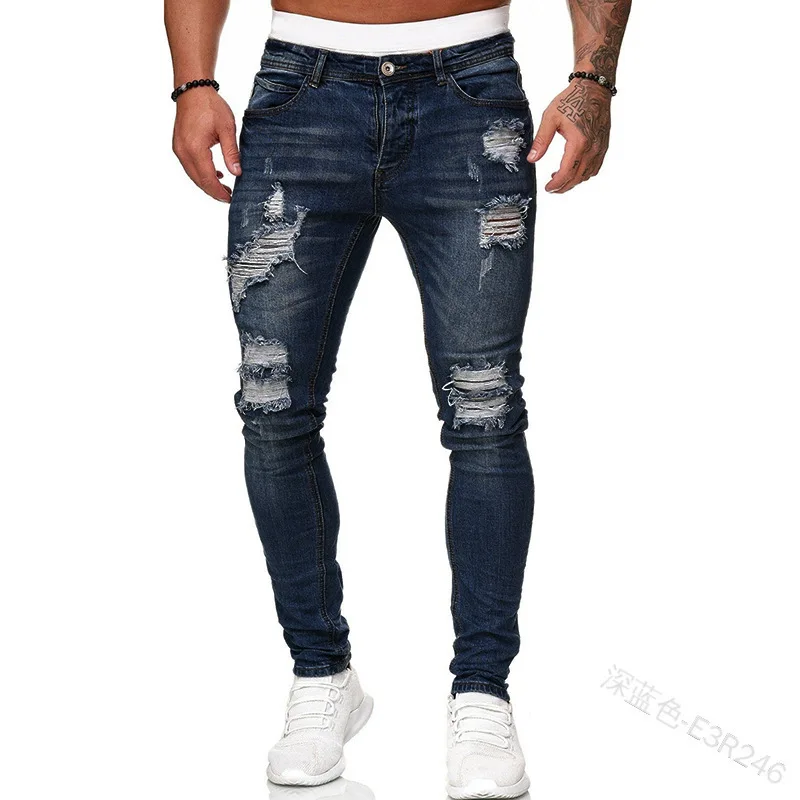 Skinny Jeans Ripped - Zerrissene Herren-Jeans, Denim-Hose, mittlere Taille, schmale