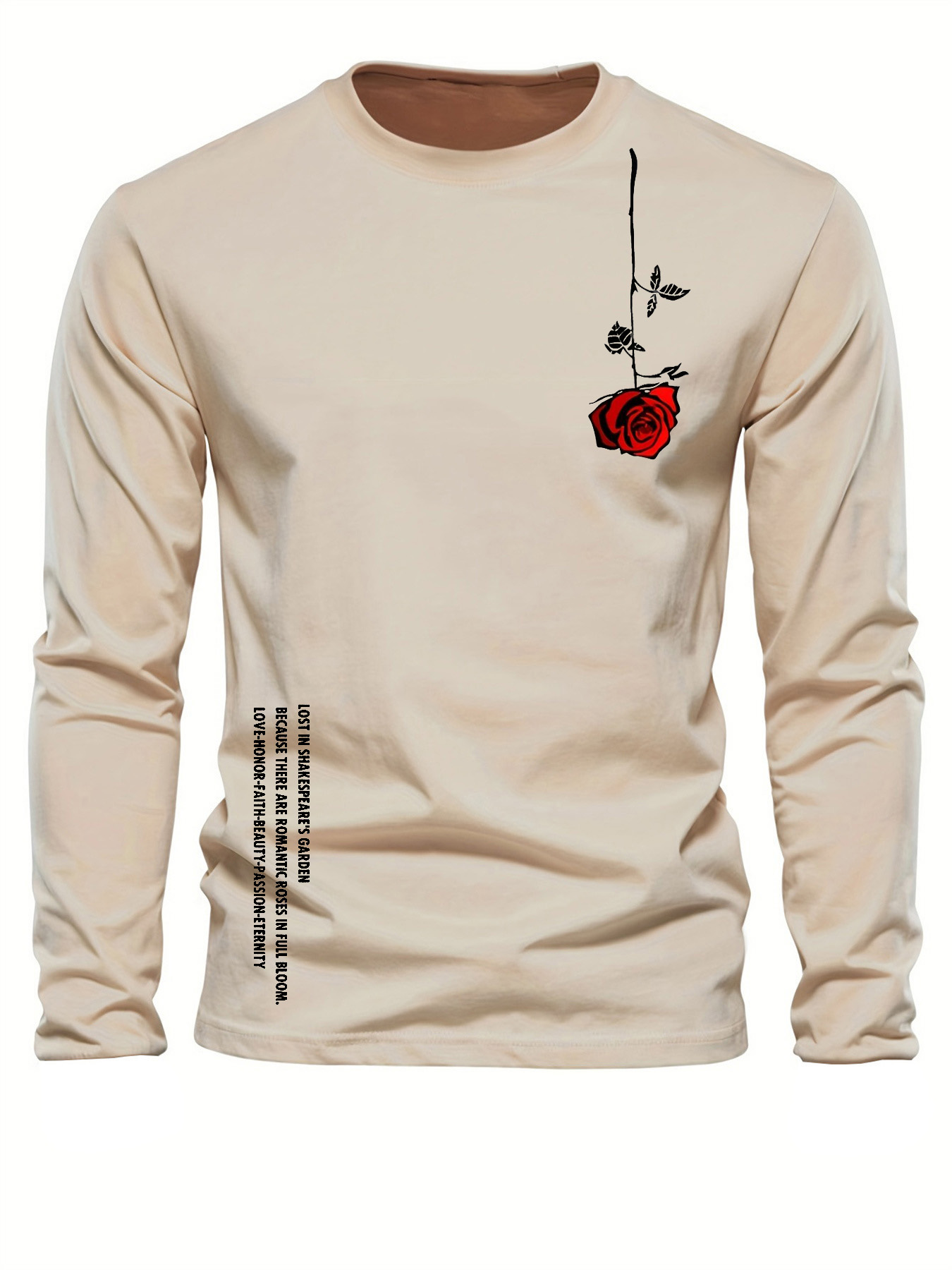 Mens Fashion Casual - 100 % reine Baumwolle, langärmelig, Rundhalsausschnitt,