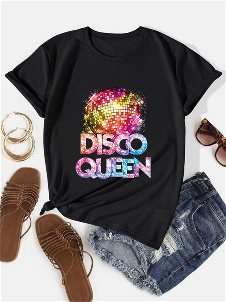 Men'S Fashion 70S - Damen-T-Shirt mit Rundhalsausschnitt, Retro-Stil 70er Disco-Queen-Thema,