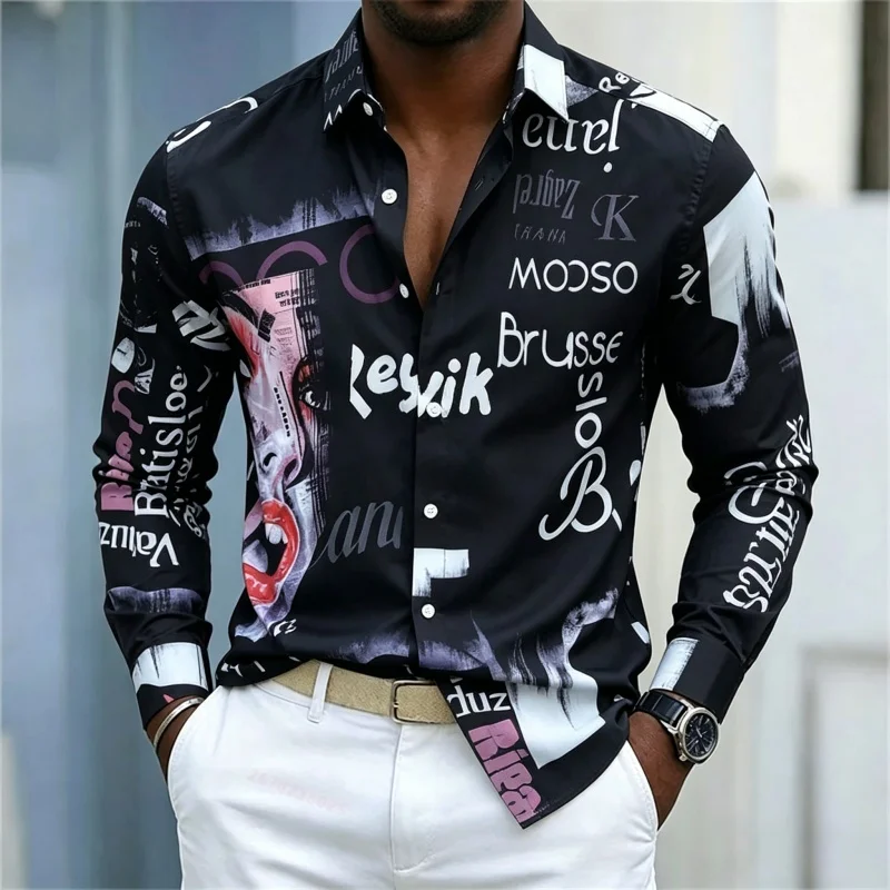 Herrenhemd mit Print, Langarm, – Mens Fashion Casual Bewertung und Preis