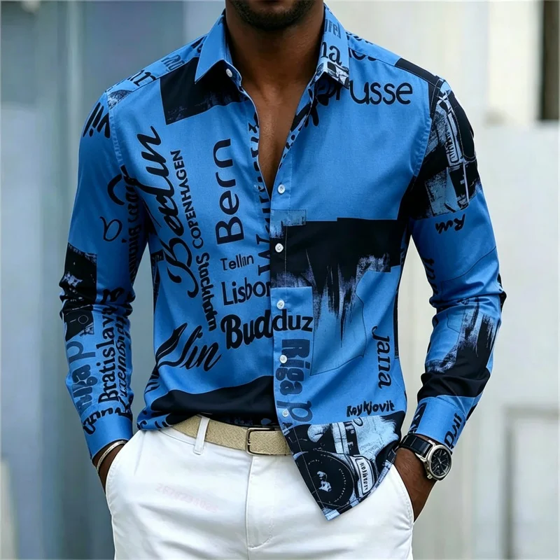 Herrenhemd mit Print, Langarm, – Mens Fashion Casual Bewertung und Preis