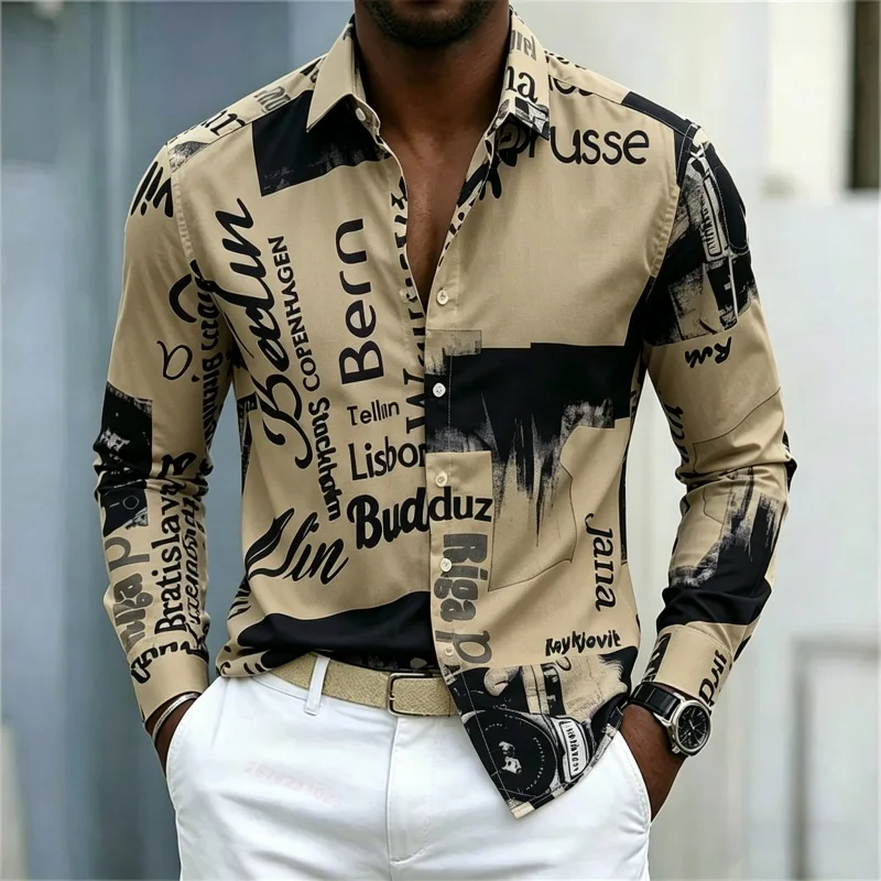 Herrenhemd mit Print, Langarm, – Mens Fashion Casual Bewertung und Preis