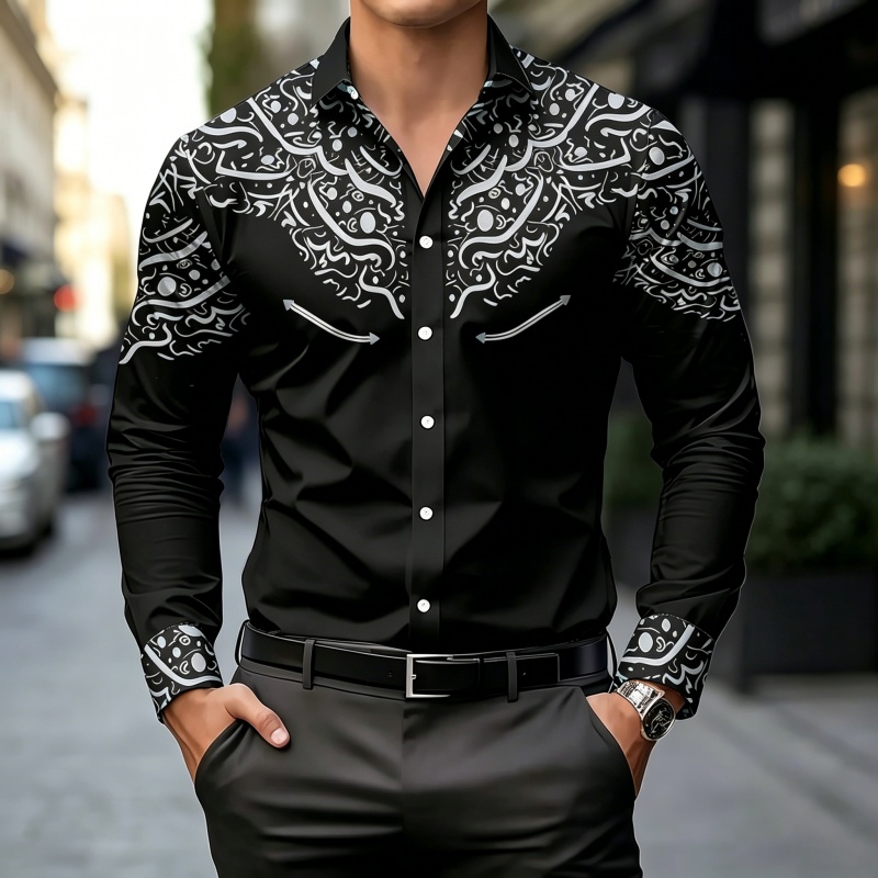 Schwarz-Weiß Kontrast-Print He – Mens Fashion Casual Bewertung und Preis