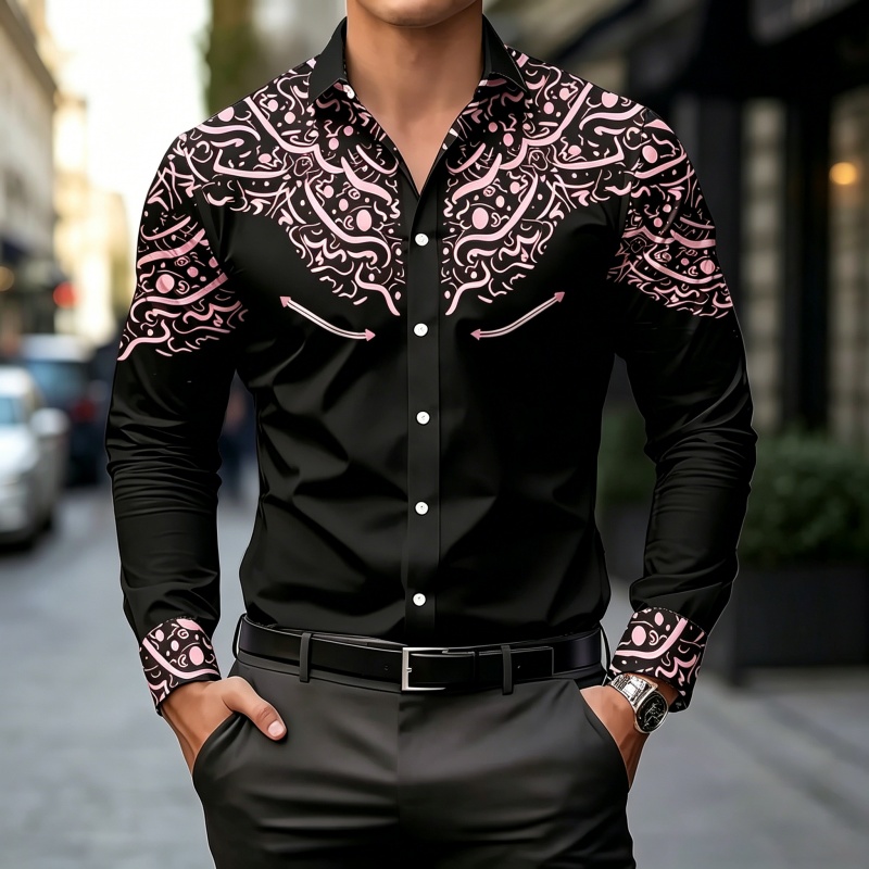 Schwarz-Weiß Kontrast-Print He – Mens Fashion Casual Bewertung und Preis