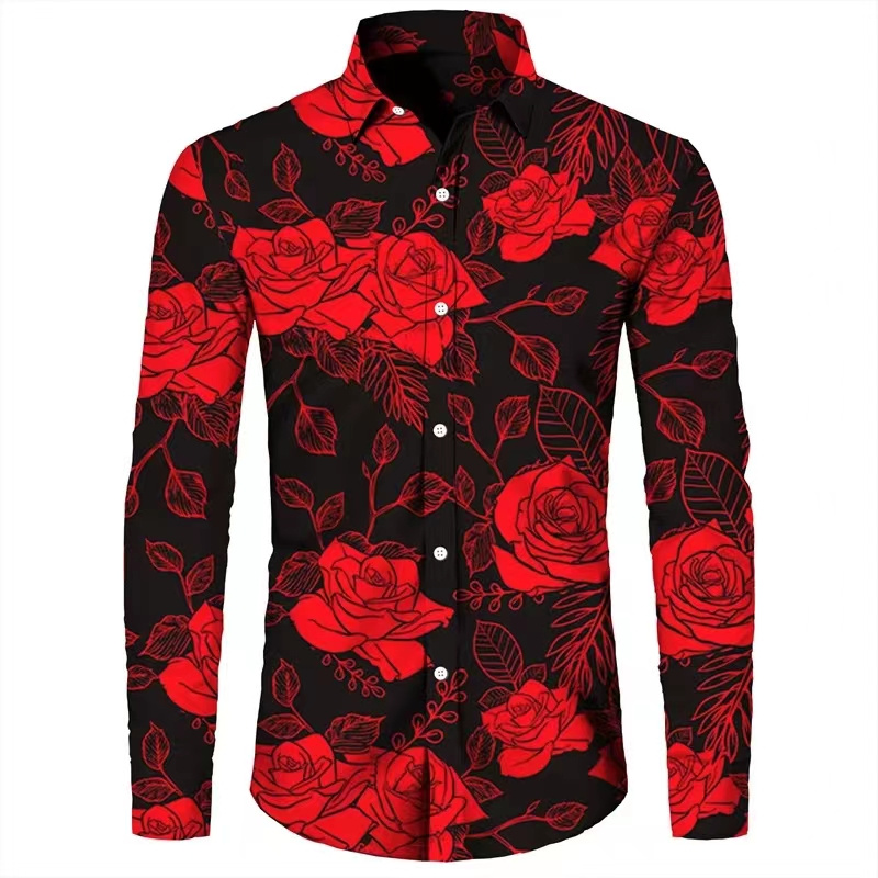Modische Blumen 3D-Druck Herre – Mens Fashion Casual Bewertung und Preis